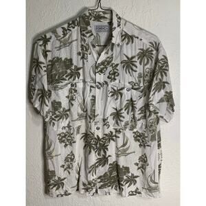 Forenza sportswear Men’s tiki vintage button down muted Hawaiian shirt
